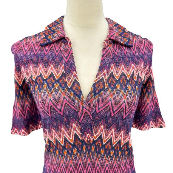 Trina Turk Peru Colorful Chevron Open Knit Collared V-neck Retro Revival Top - Picture 4 of 10